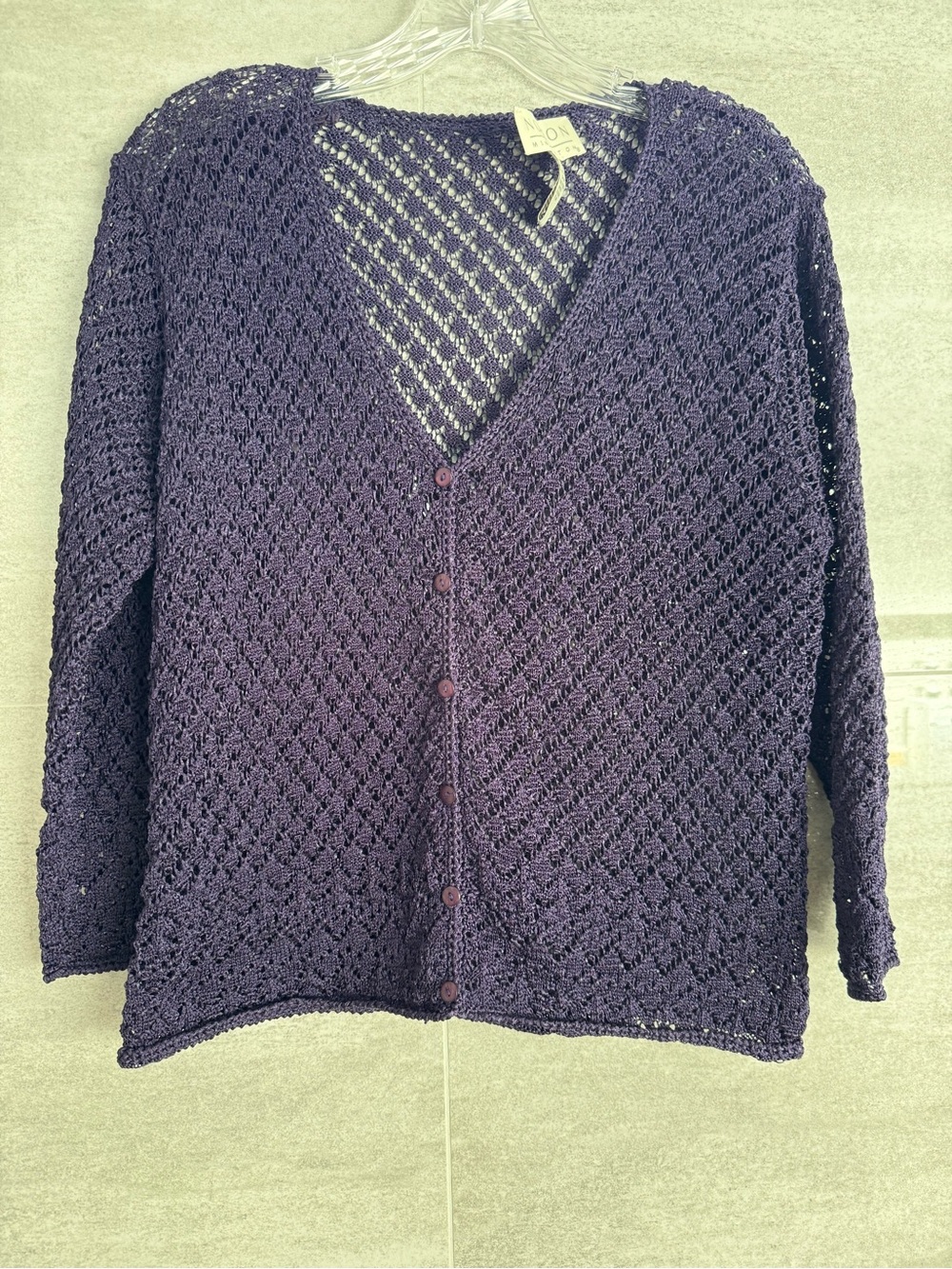 Norton McNaughton Open-Knit Deep Purple Button Cardigan Medium EUC